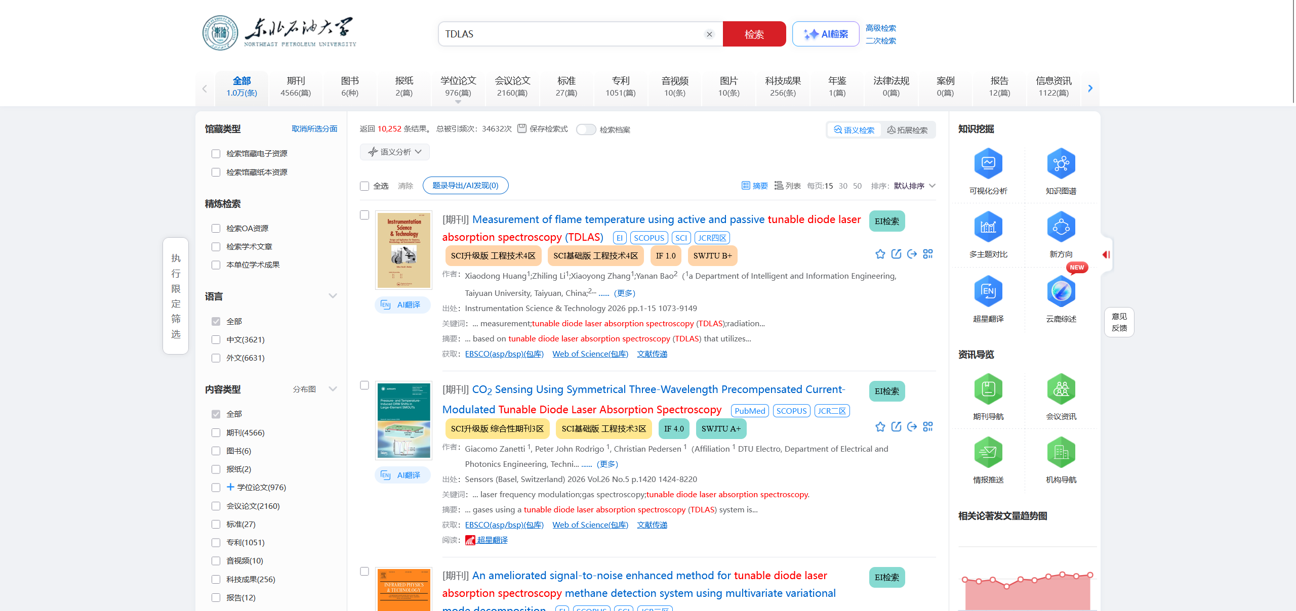 启用 EasyScholar 后的论文检索结果页面，显示期刊等级和指标标签